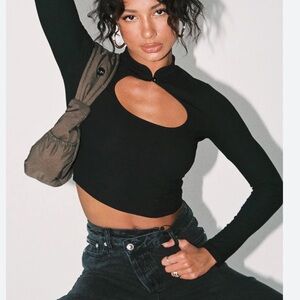 Princess Polly Carenza Top Black Cut-Out Crop Top | 6